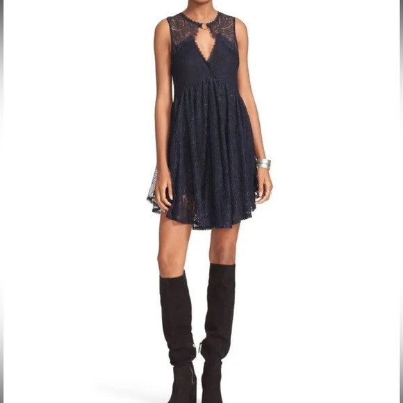 Free People Dresses & Skirts - Free People Lace Mini Dress with Keyhole